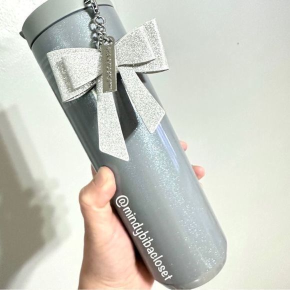 Starbucks 2023 Christmas Silver Glitter with Silver bow travel hot tumbler cup